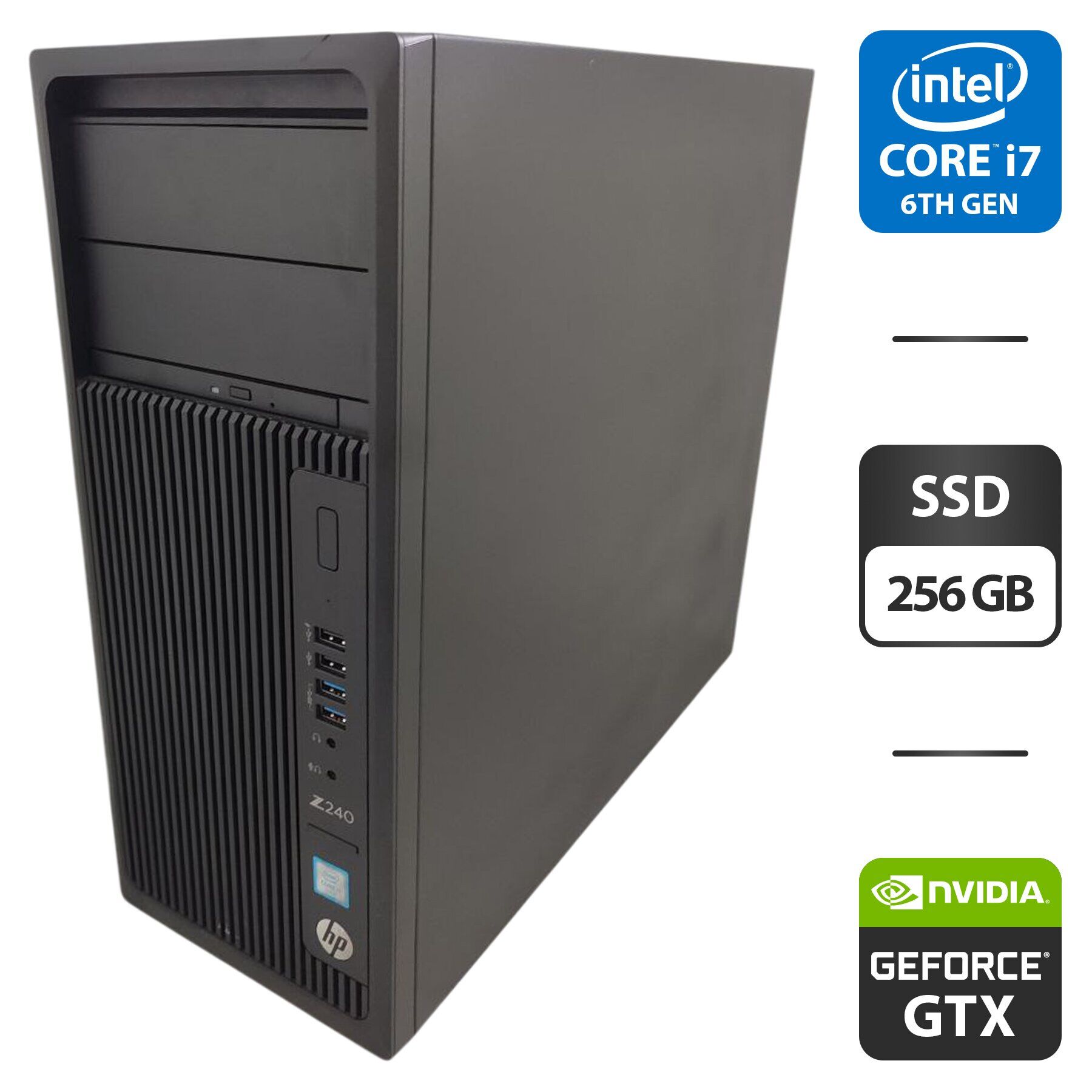 Робоча станція HP Z240 Workstation Tower / Intel Core i7-6700K (4 (8) ядра по 4.0 - 4.2 GHz) / 16 GB DDR4 / 256 GB SSD / nVidia GeForce GTX 1650 Super, 4 GB GDDR6, 128-bit / DVD-ROM