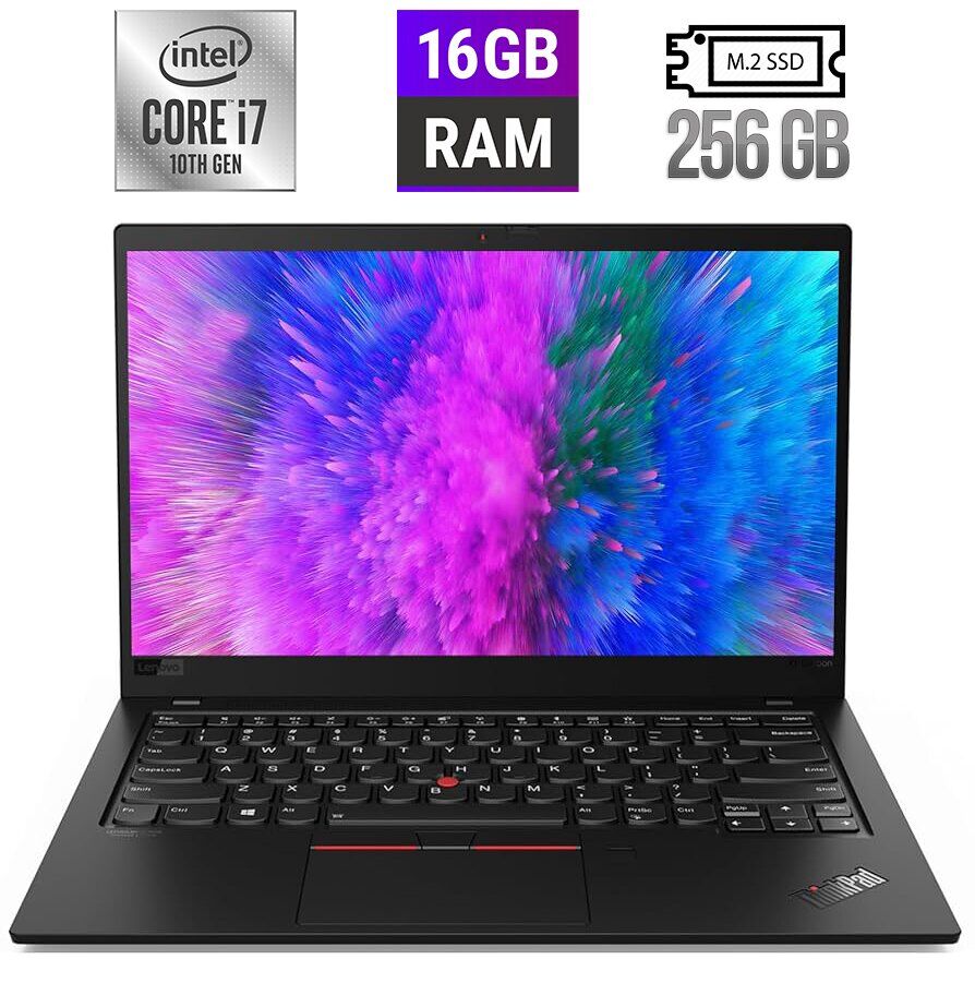 Ультрабук Б-клас Lenovo ThinkPad X1 Carbon (7th Gen) / 14" (1920x1080) IPS / Intel Core i7-10710U (6 (12) ядер по 1.1 - 4.7 GHz) / 16 GB DDR3 / 256 GB SSD M.2 / Intel UHD Graphics / WebCam / Fingerprint / HDMI
