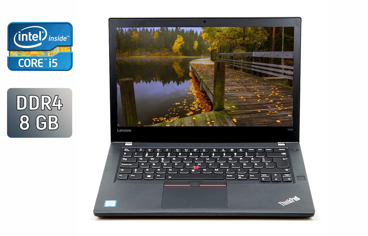 Ультрабук Lenovo ThinkPad T470 / 14" (1366x768) TN / Intel Core i5-7200U (2 (4) ядра по 2.5 - 3.1 GHz) / 8 GB DDR4 / 240 GB SSD / Intel HD Graphics 520 / WebCam / TouchID / Windows 10