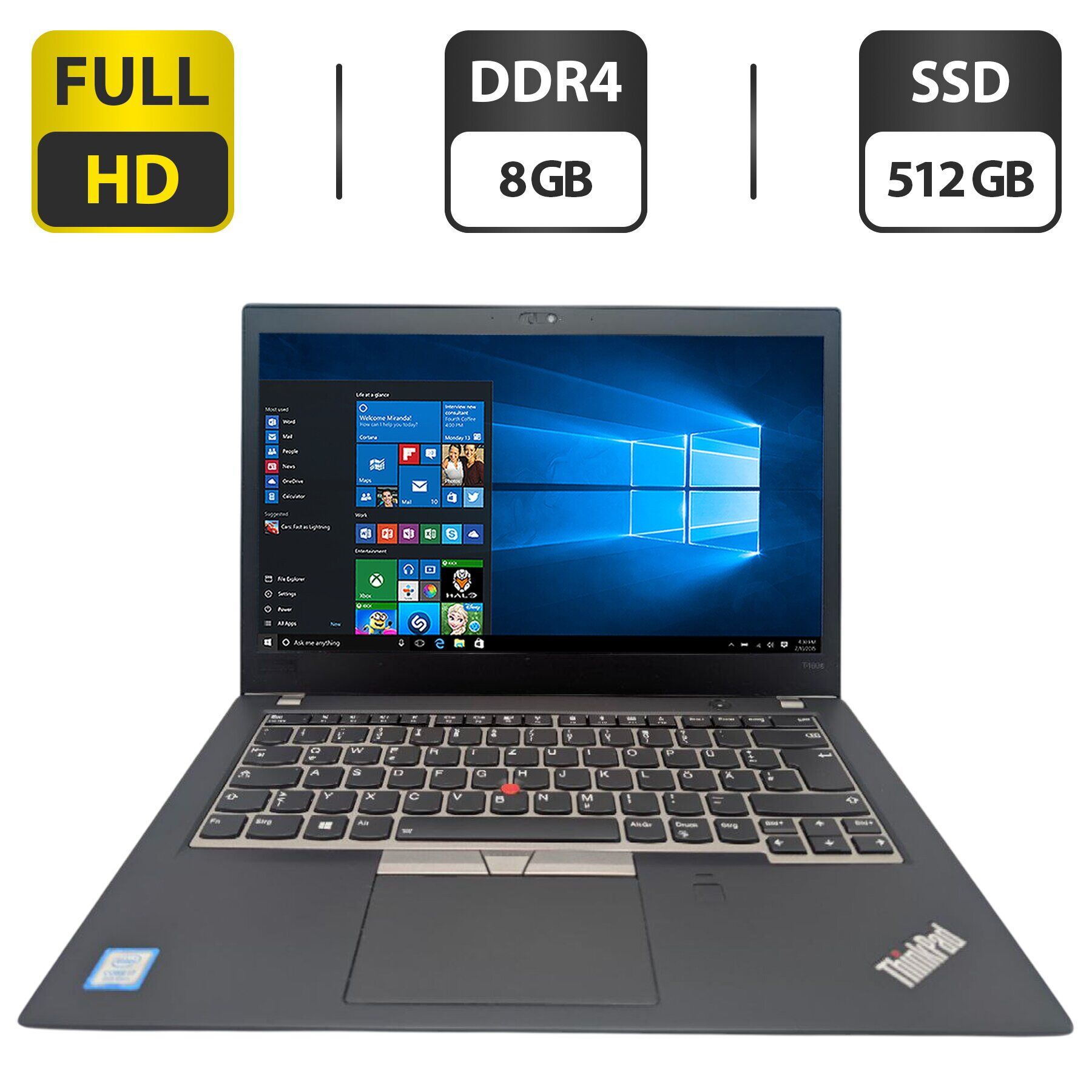 Ультрабук Lenovo ThinkPad T480s / 14" (1920x1080) IPS / Intel Core i7-8550U (4 (8) ядра по 1.8 - 4.0 GHz) / 8 GB DDR4 / 512 GB SSD M.2 / Intel UHD Graphics 620 / WebCam