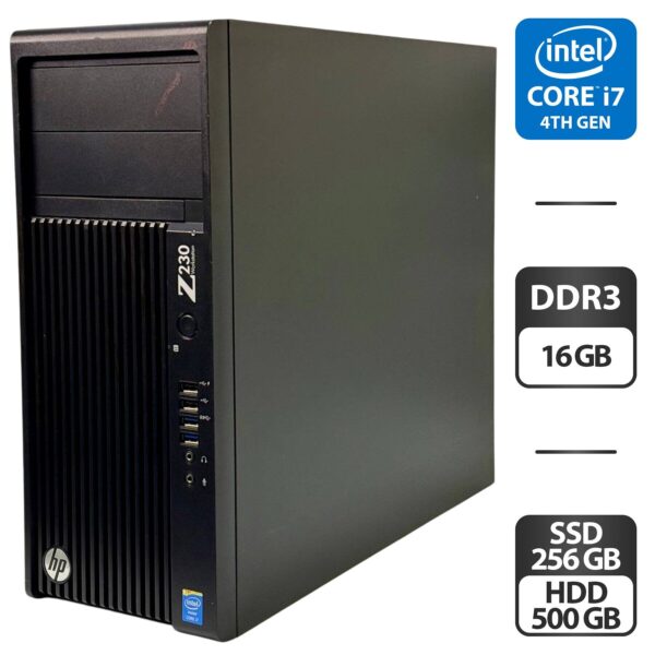 Робоча станція HP Workstation Z230 Tower / Intel Core i7-4790 (4 (8) ядра по 3.6 - 4.0 GHz) / 16 GB DDR3 / 256 GB SSD + 500 GB HDD / Intel HD Graphics 4600
