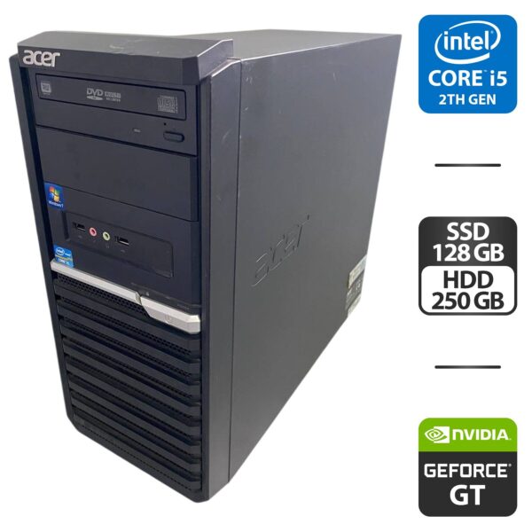 Комп'ютер Acer Veriton M290 Tower / Intel Core i5-2500 (4 ядра по 3.3 - 3.7 GHz) / 8 GB DDR3 / 128 GB SSD + 250 GB HDD / nVidia GeForce GT 530, 2 GB GDDR3, 64-bit / DVD-ROM