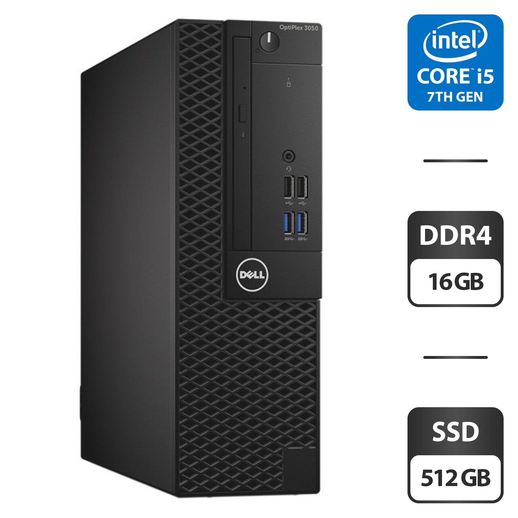 Комп'ютер Dell OptiPlex 3050 SFF / Intel Core i5-7500 (4 ядра по 3.4 - 3.8 GHz) / 16 GB DDR4 / 512 GB SSD / Intel HD Graphics 630 / DVD-ROM