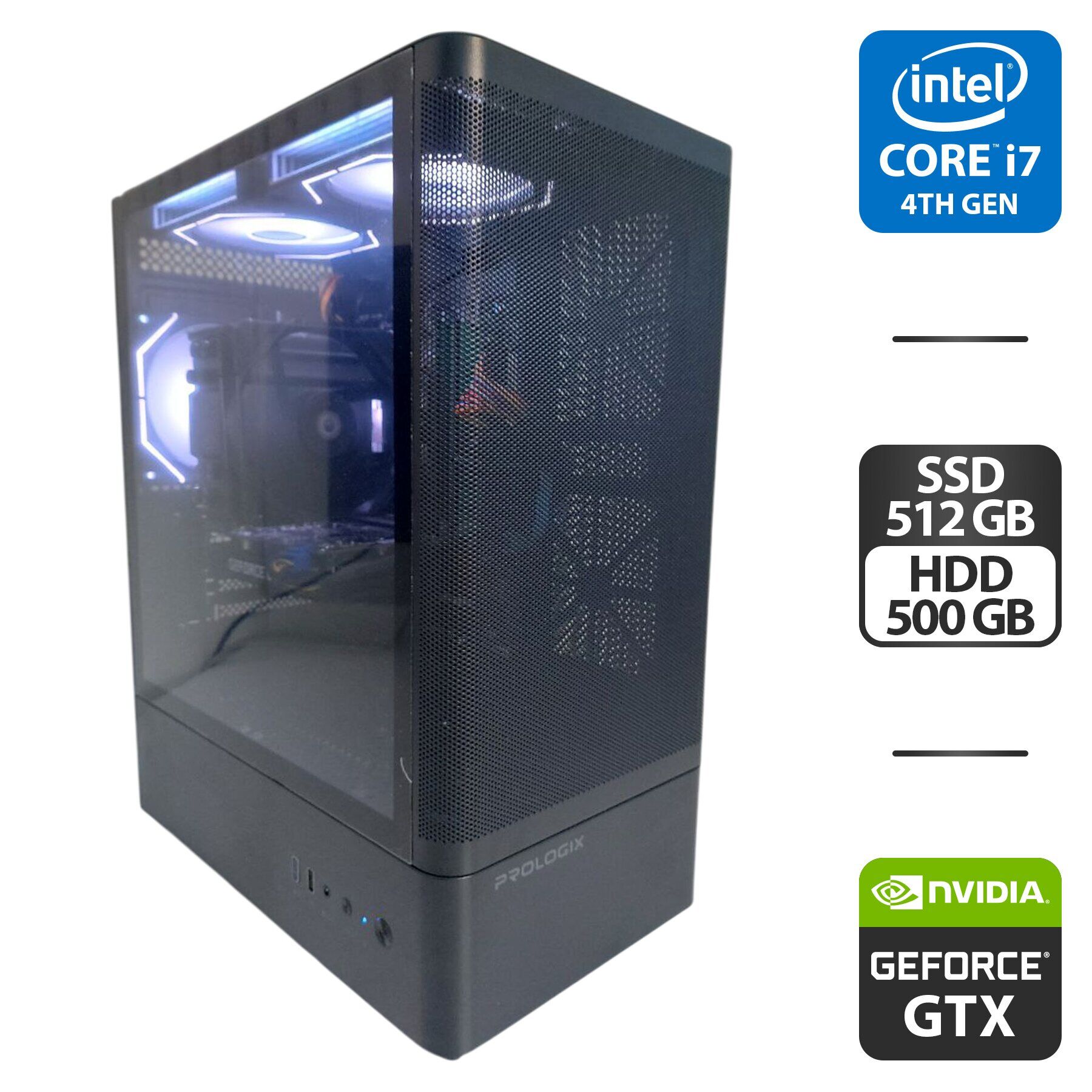Комп'ютер Prologix GM-01MAV Tower / Intel Core i7-4790K (4 (8) ядра по 4.0 - 4.4 GHz) / 24 GB DDR3 / 512 GB SSD + 500 GB HDD / nVidia GeForce GTX 1650, 4 GB GDDR6, 128-bit / 500W