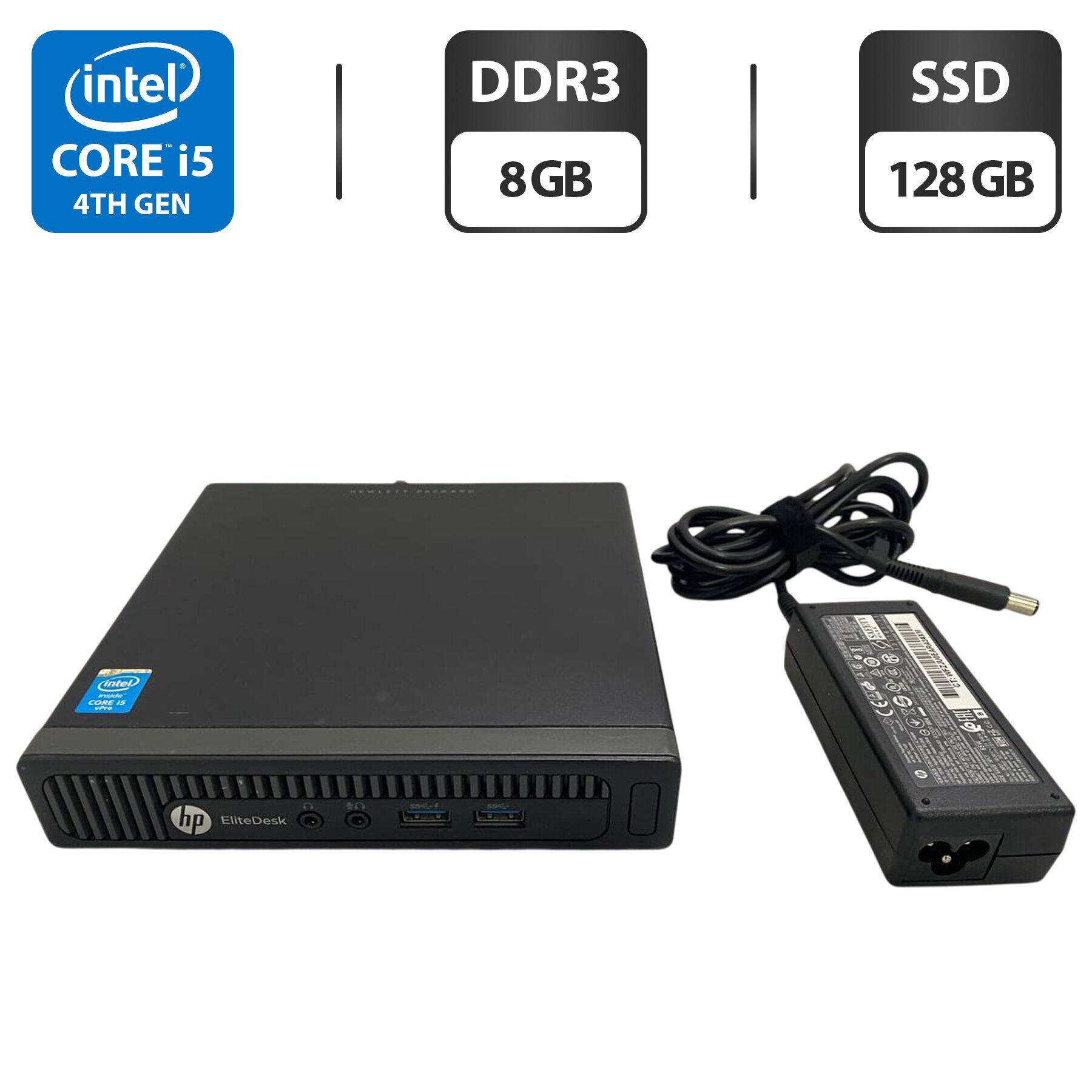 Неттоп HP EliteDesk 800 G1 USFF / Intel Core i5-4590T (4 ядра по 2.0 - 3.0 GHz) / 8 GB DDR3 / 128 GB SSD / Intel HD Graphics 4600 / Wi-Fi / Блок живлення