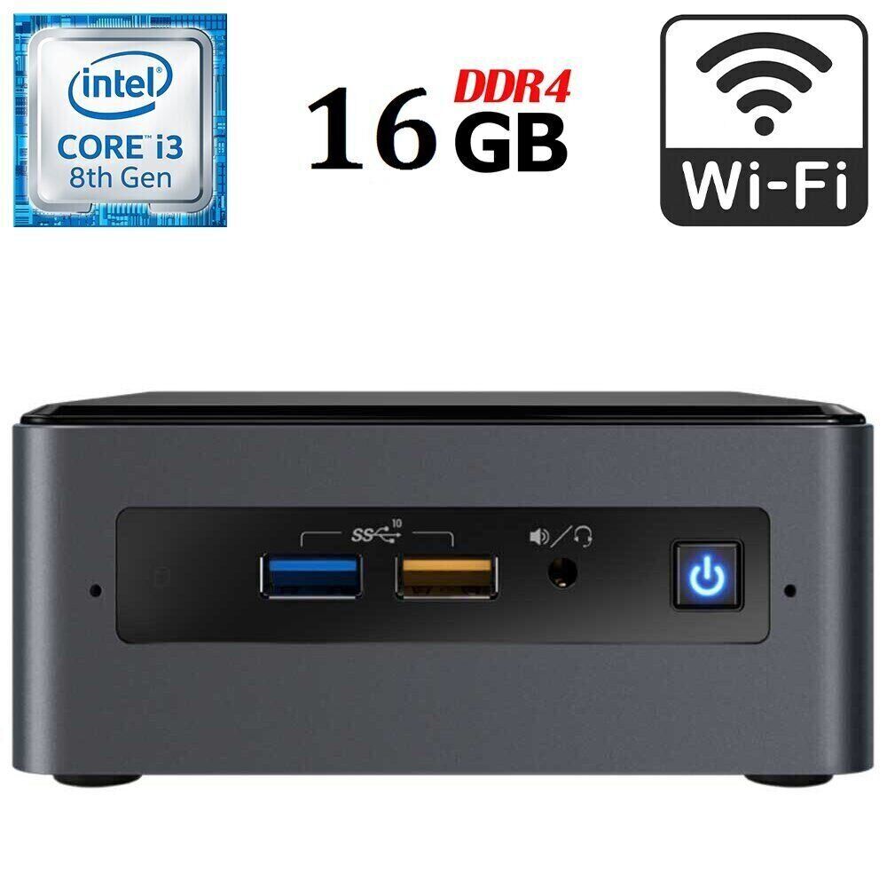 Неттоп Intel NUC NUC8BEK USFF / Intel Core i3-8100T (4 ядра по 3.1 GHz) / 16 GB DDR4 / 256 GB SSD / Intel UHD Graphics 630 / USB 3.1 / HDMI / Wi-Fi / Блок живлення в комплекті