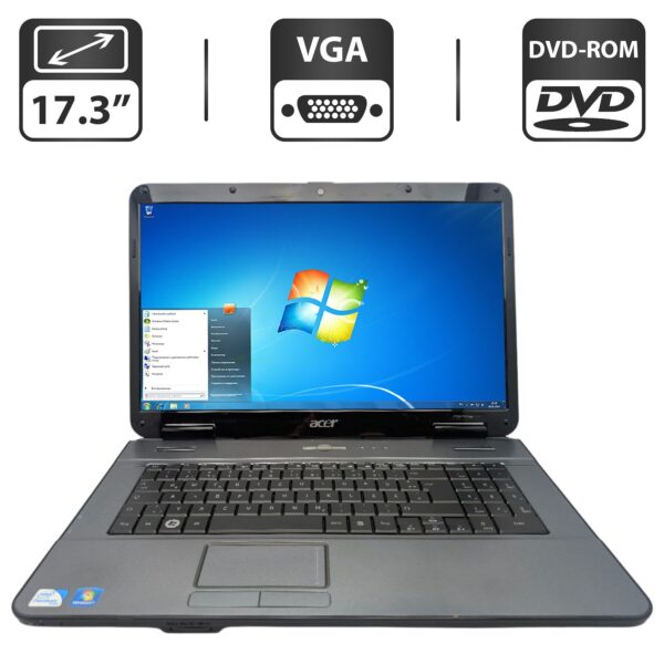 Ноутбук Acer Aspire 7715Z / 17.3" (1600x900) TN / Intel Pentium T4500 (2 ядра по 2.3 GHz) / 4 GB DDR3 / 250 GB HDD / Intel Graphics / WebCam / DVD-ROM / АКБ не тримає