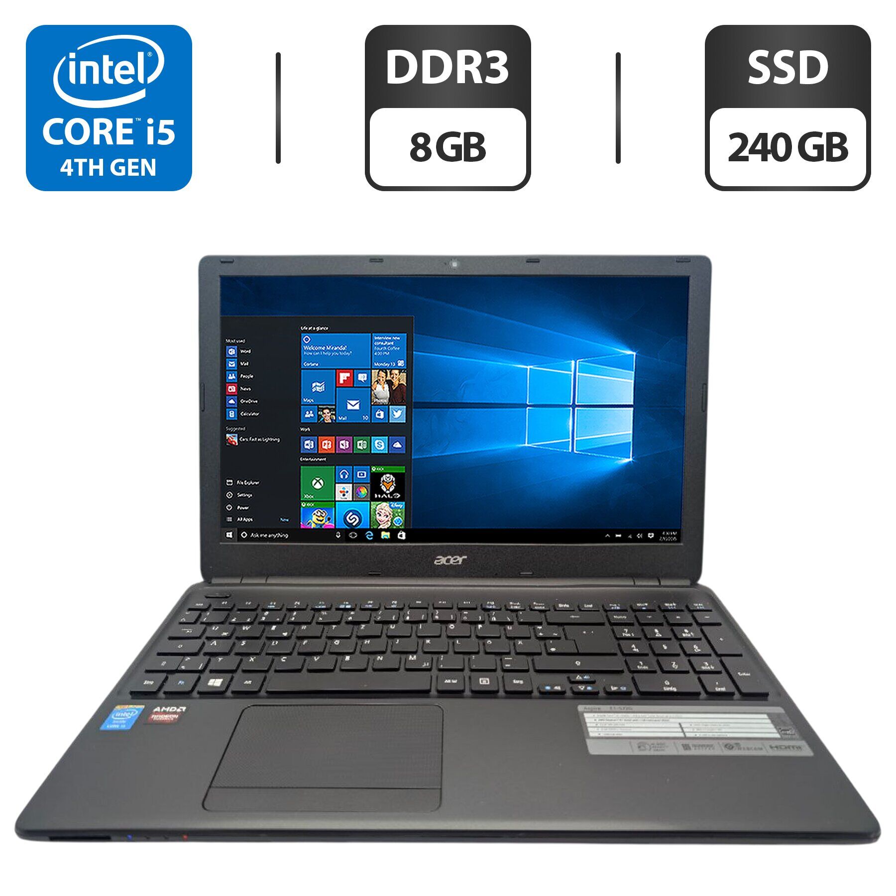 Ноутбук Acer Aspire E1-572G / 15.6" (1366x768) TN / Intel Core i5-4200U (2 (4) ядра по 1.6 - 2.6 GHz) / 8 GB DDR3 / 240 GB SSD / Intel HD Graphics 4400 / WebCam / DVD-ROM