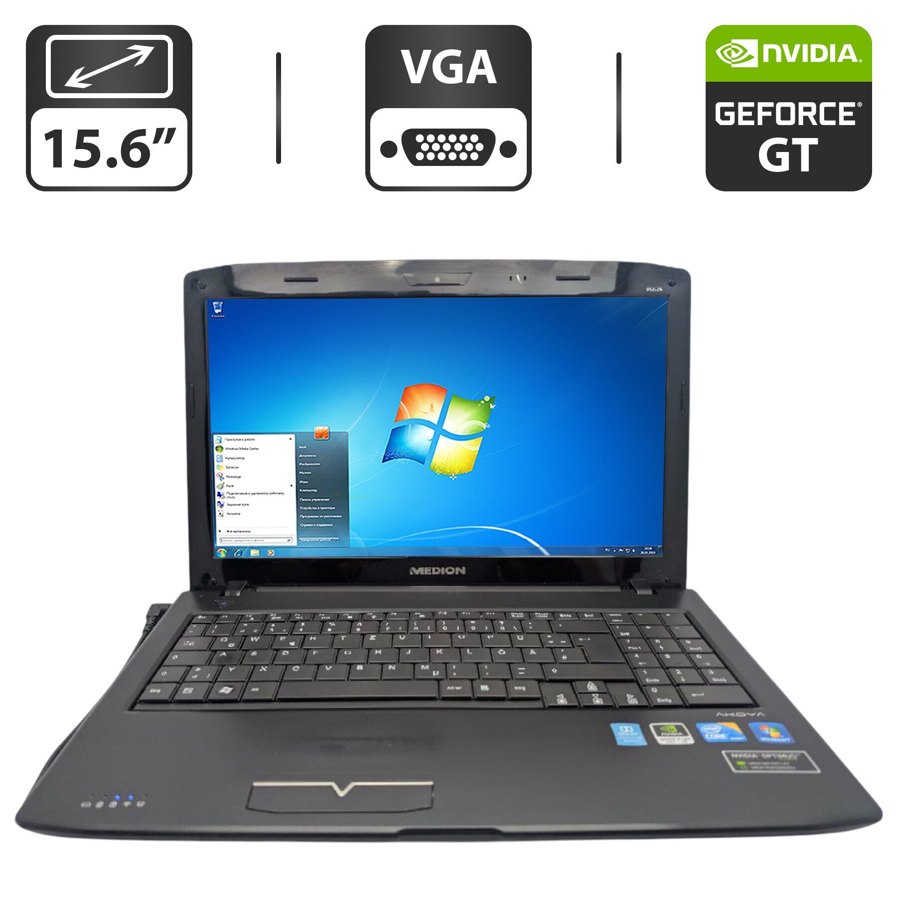 Ноутбук Medion Akoya P6624 / 15.6" (1366x768) TN / Intel Core i3-370M (2 (4) ядра по 2.4 - 2.5 GHz) / 6 GB DDR3 / 750 GB HDD / nVidia GeForce GT 425M, 1 GB GDDR3, 128-bit / WebCam / АКБ не тримає