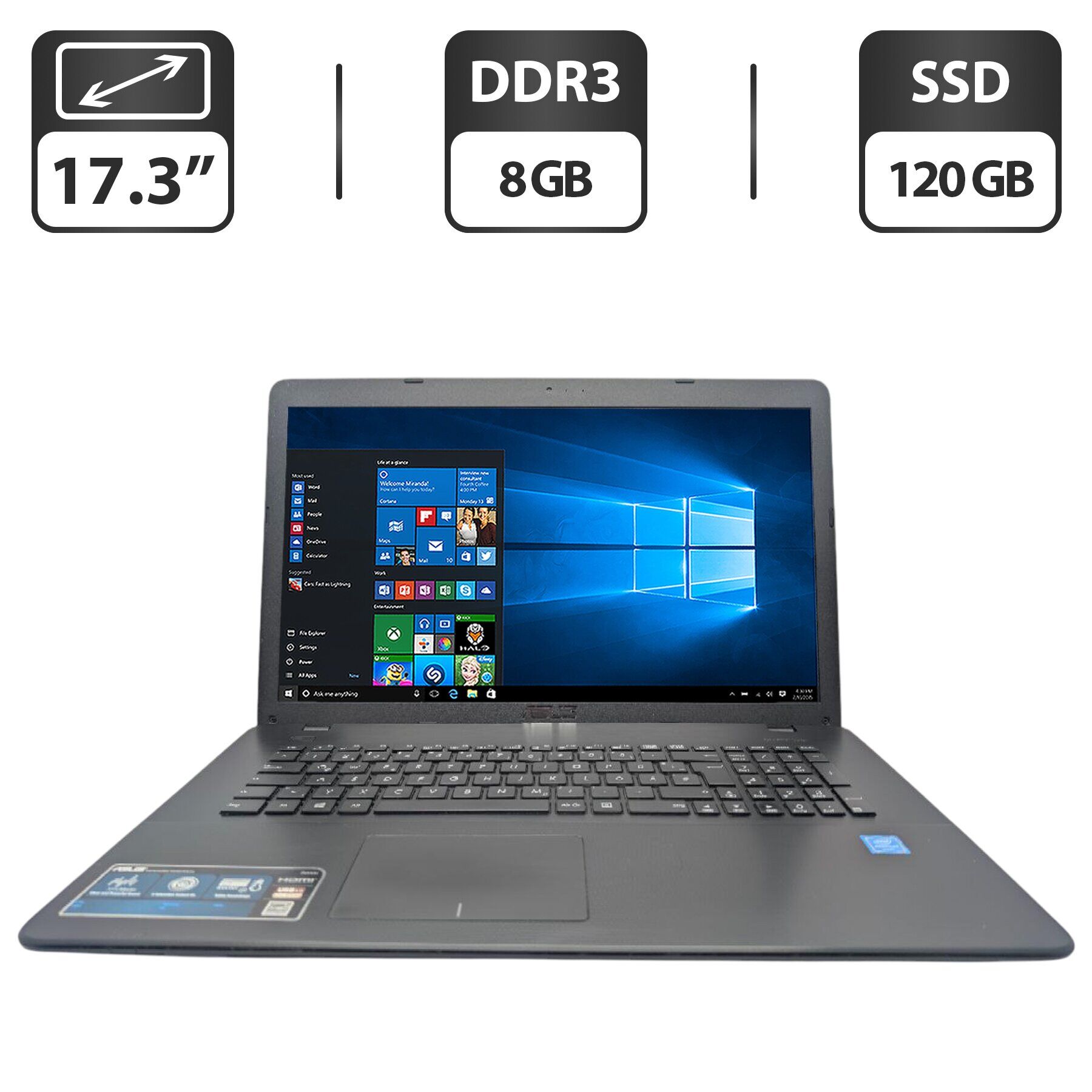 Ноутбук Asus R752S / 17.3" (1600x900) TN / Intel Pentium N3700 (4 ядра по 1.6 - 2.4 GHz) / 8 GB DDR3 / 120 GB SSD / Intel HD Graphics / WebCam