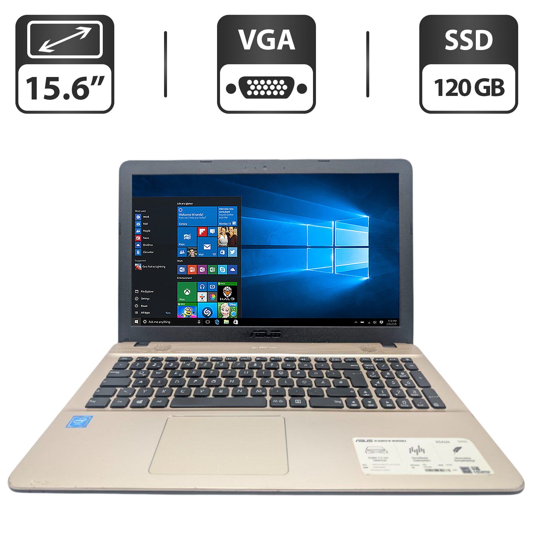 Ноутбук Asus X541N / 15.6" (1366x768) TN / Intel Celeron N3350 (2 ядра по 1.1 - 2.4 GHz) / 4 GB DDR3 / 120 GB SSD / Intel HD Graphics 500 / WebCam / DVD-ROM