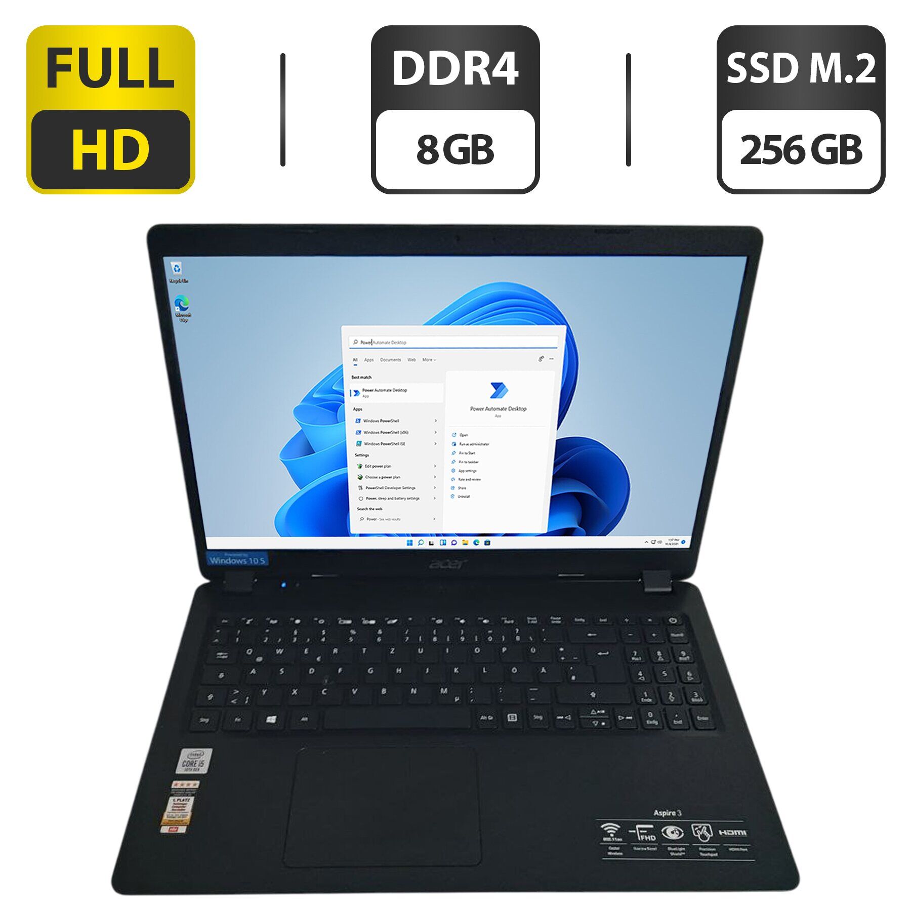 Ноутбук Б-клас Acer Aspire 3 A315-54 / 15.6" (1920x1080) TN / Intel Core i5-10210U (4 (8) ядра по 1.6 - 4.2 GHz) / 8 GB DDR4 / 256 GB SSD M.2 / Intel UHD Graphics / WebCam