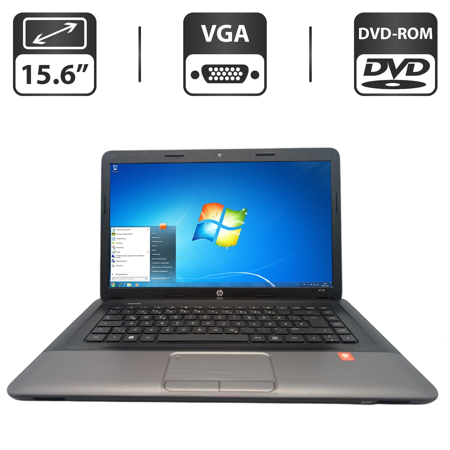Ноутбук HP 255 G1 / 15.6" (1366x768) TN / AMD E2-1800 (2 ядра по 1.7 GHz) / 6 GB DDR3 / 500 GB HDD / AMD Radeon HD 7340 Graphics / WebCam / DVD-ROM