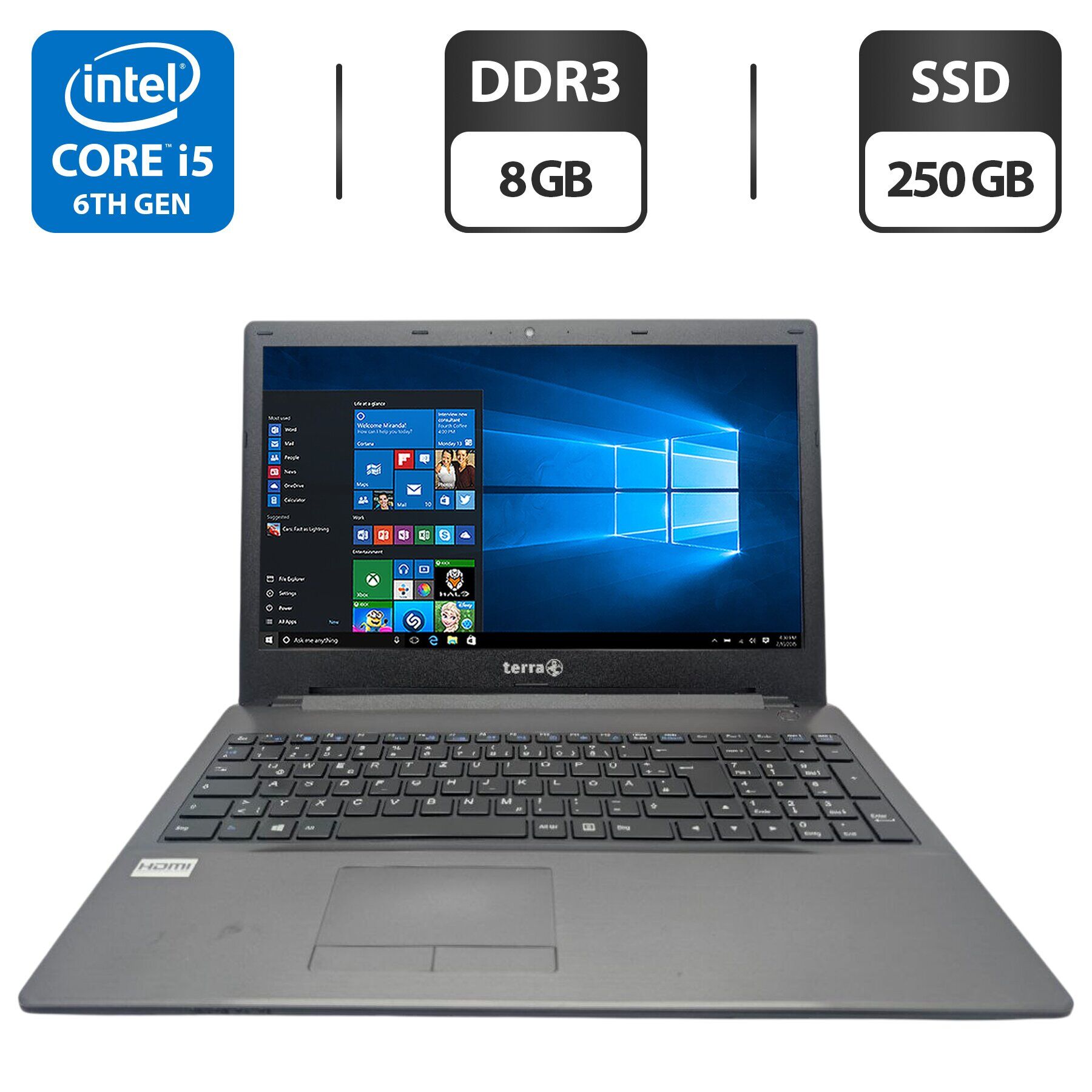 Ноутбук Terra Mobile 1513s / 15.6" (1366x768) TN / Intel Core i5-6200U (2 (4) ядра по 2.3 - 2.8 GHz) / 8 GB DDR3 / 250 GB SSD / Intel HD Graphics 520 / WebCam / DVD-ROM / АКБ не тримає