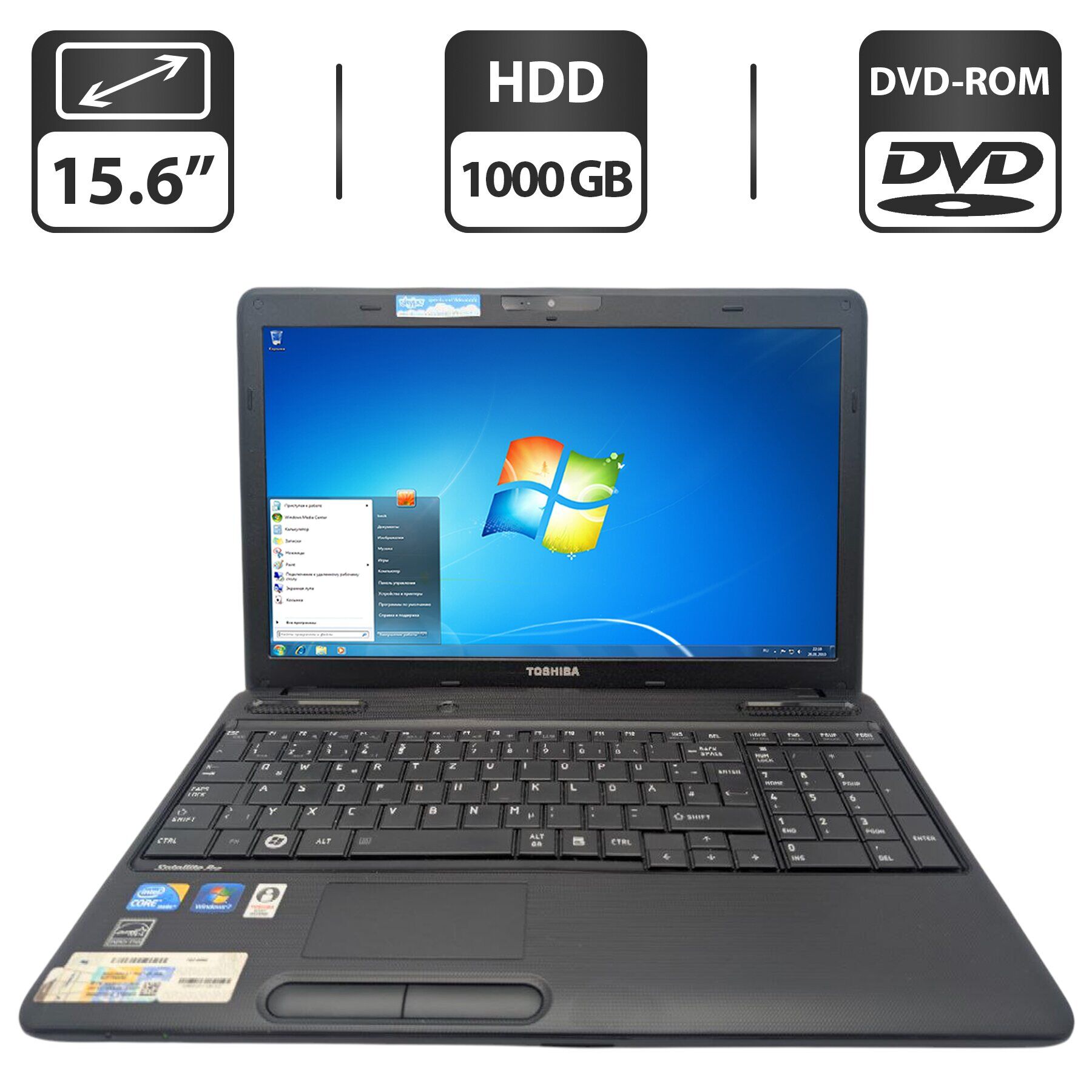 Ноутбук Toshiba Satellite C660 / 15.6" (1366x768) TN / Intel Core i3-370M (2 (4) ядра по 2.4 GHz) / 6 GB DDR3 / 1000 GB HDD / Intel HD Graphics / WebCam / DVD-ROM