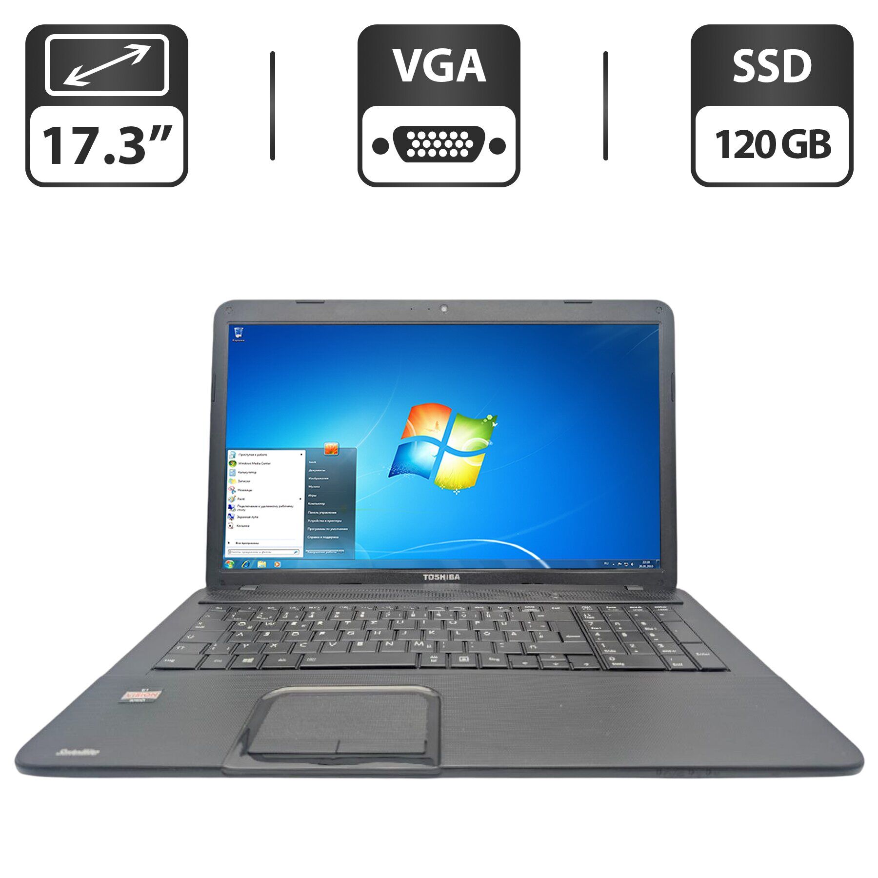 Ноутбук Toshiba Satellite C870D / 17.3" (1600x900) TN / AMD E1-1200 (2 ядра по 1.4 GHz) / 6 GB DDR3 / 120 GB SSD / AMD Radeon HD 7310 Graphics / WebCam / DVD-ROM