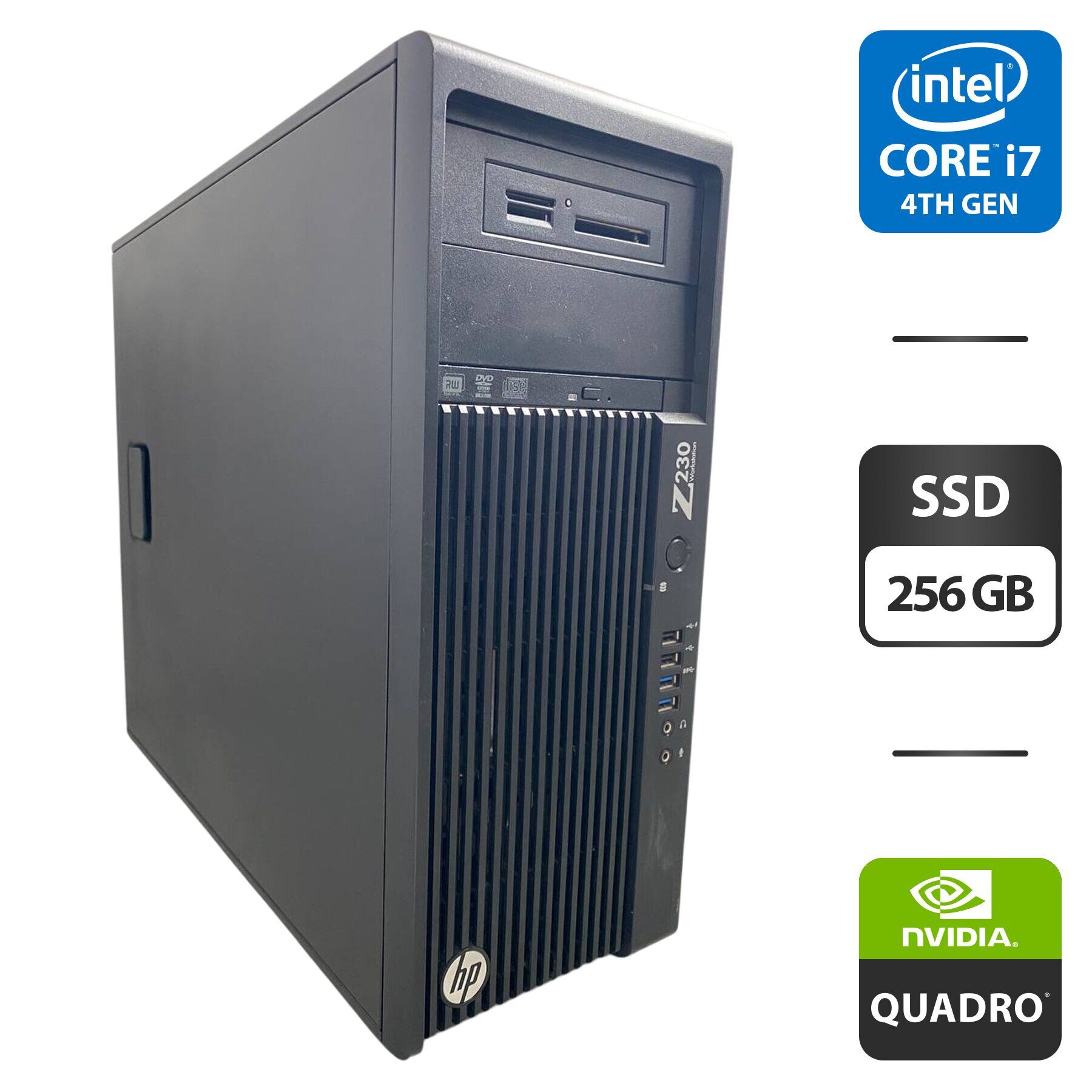Робоча станція HP Workstation Z230 Tower / Intel Core i7-4770K (4 (8) ядра по 3.5 - 3.9 GHz) / 16 GB DDR3 / 256 GB SSD / nVidia Quadro K2000, 2 GB GDDR5, 128-bit / DVD-ROM