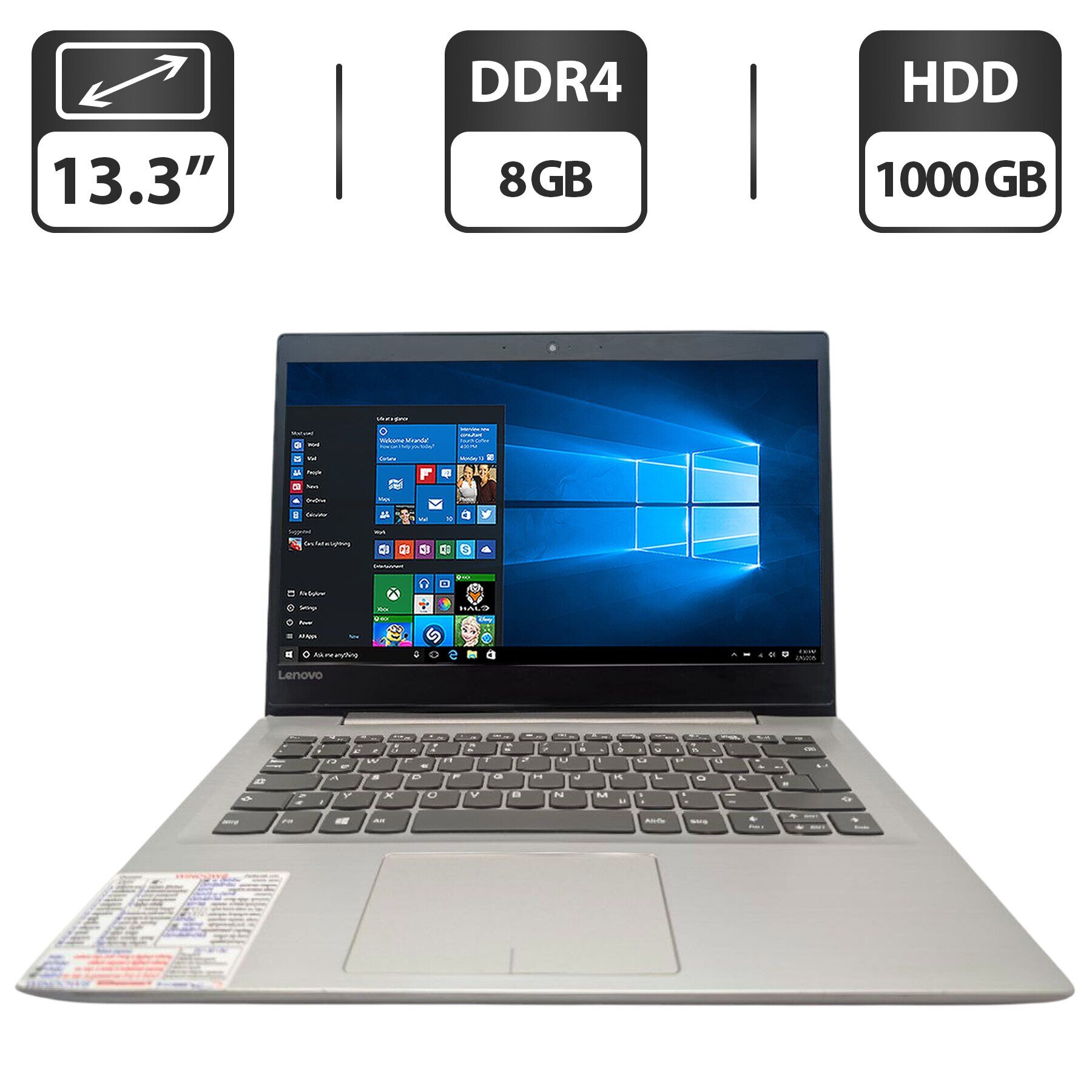 Ультрабук Б-клас Lenovo IdeaPad 320S / 13.3" (1366x768) TN / Intel Pentium 4415U (2 (4) ядер по 2.3 GHz) / 8 GB DDR4 / 1000 GB HDD / Intel HD Graphics 610 / WebCam