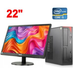 Комплект ПК Б-клас: Fujitsu Esprimo E420 E85+ SFF / Intel Core i5-4670 (4 ядра по 3.4 - 3.8 GHz) / 8 GB DDR3 / 240 GB SSD / Intel HD Graphics 4600 + Монітор Philips 223V5L / 22" (1920x1080) TN / 1x VGA / VESA 100x100