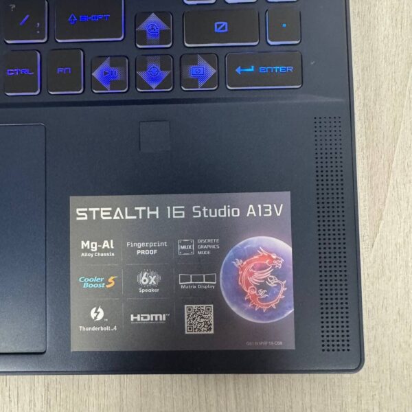 Ігровий ноутбук MSI Stealth 16 Studio A13VG / 16" (1920x1200) IPS / Intel Core i7-13620H (10 (16) ядер по 3.6 - 4.9 GHz) / 16 GB DDR5 / 512 GB SSD NVMe / nVidia GeForce RTX 4070, 8 GB GDDR6, 128-bit / WebCam - Зображення 9