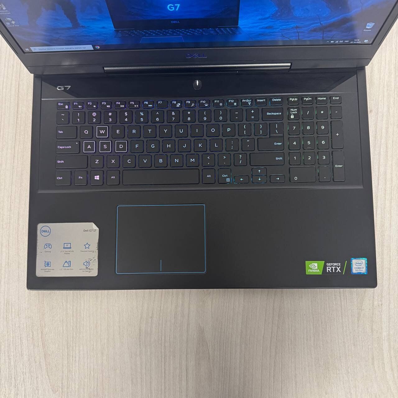 Ігровий ноутбук Б-клас Dell G7 7790 / 17.3" (1920x1080) IPS / Intel Core i7-9750H (6 (12) ядра по 2.6 - 4.5 GHz) / 16 GB DDR4 / 256 GB SSD NVMe + 1000 GB HDD / nVidia GeForce RTX 2060, 6 GB GDDR6, 192-bit / WebCam - Зображення 7