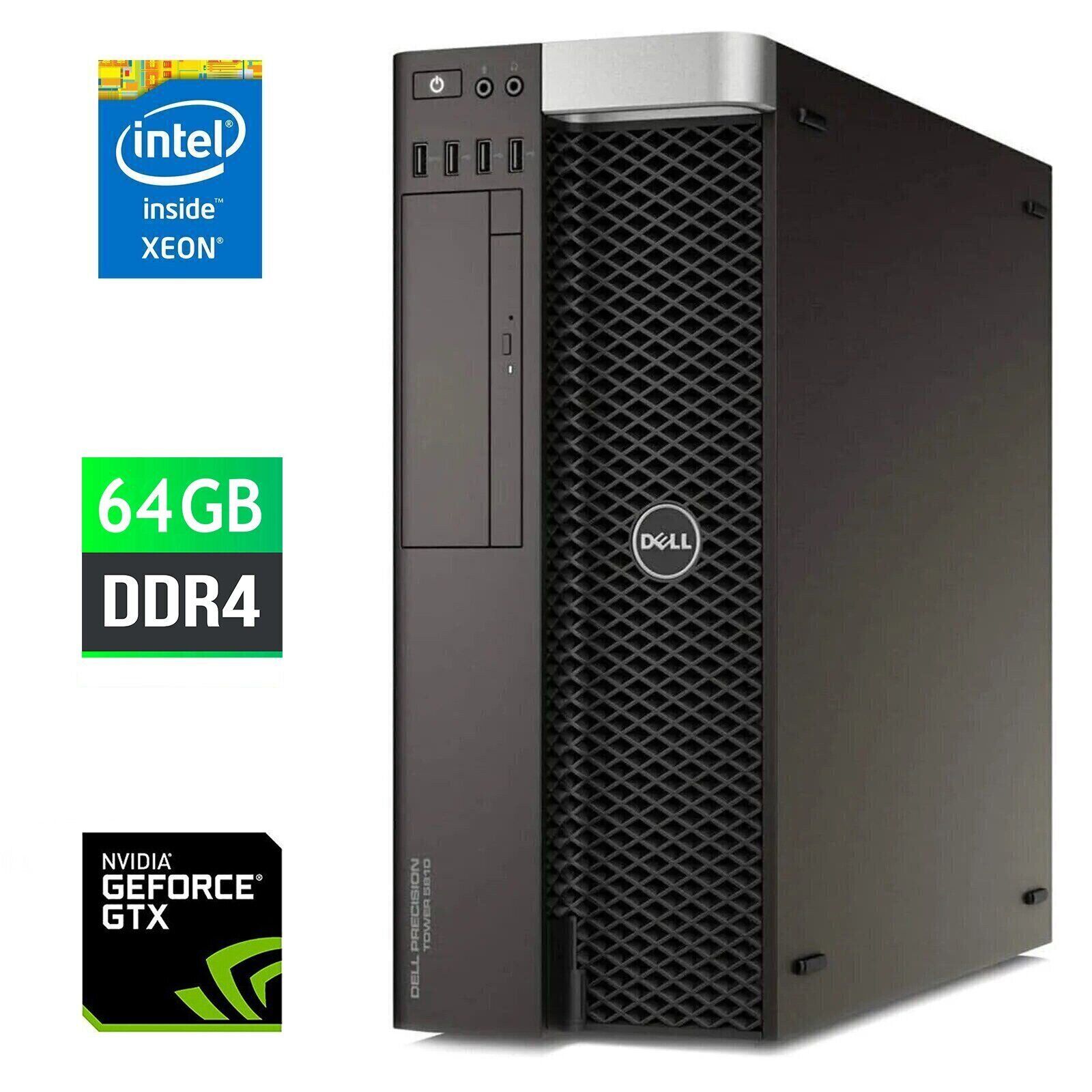 Ігровий ПК Dell Precision 5810 Tower / Intel Xeon E5-1630 v4 (4 (8) ядра по 3.7 - 4.0 GHz) / 64 GB DDR4 ECC / 240 GB SSD / nVidia GeForce GTX 1050, 2 GB GDDR5, 128-bit / 685W / DVD-RW