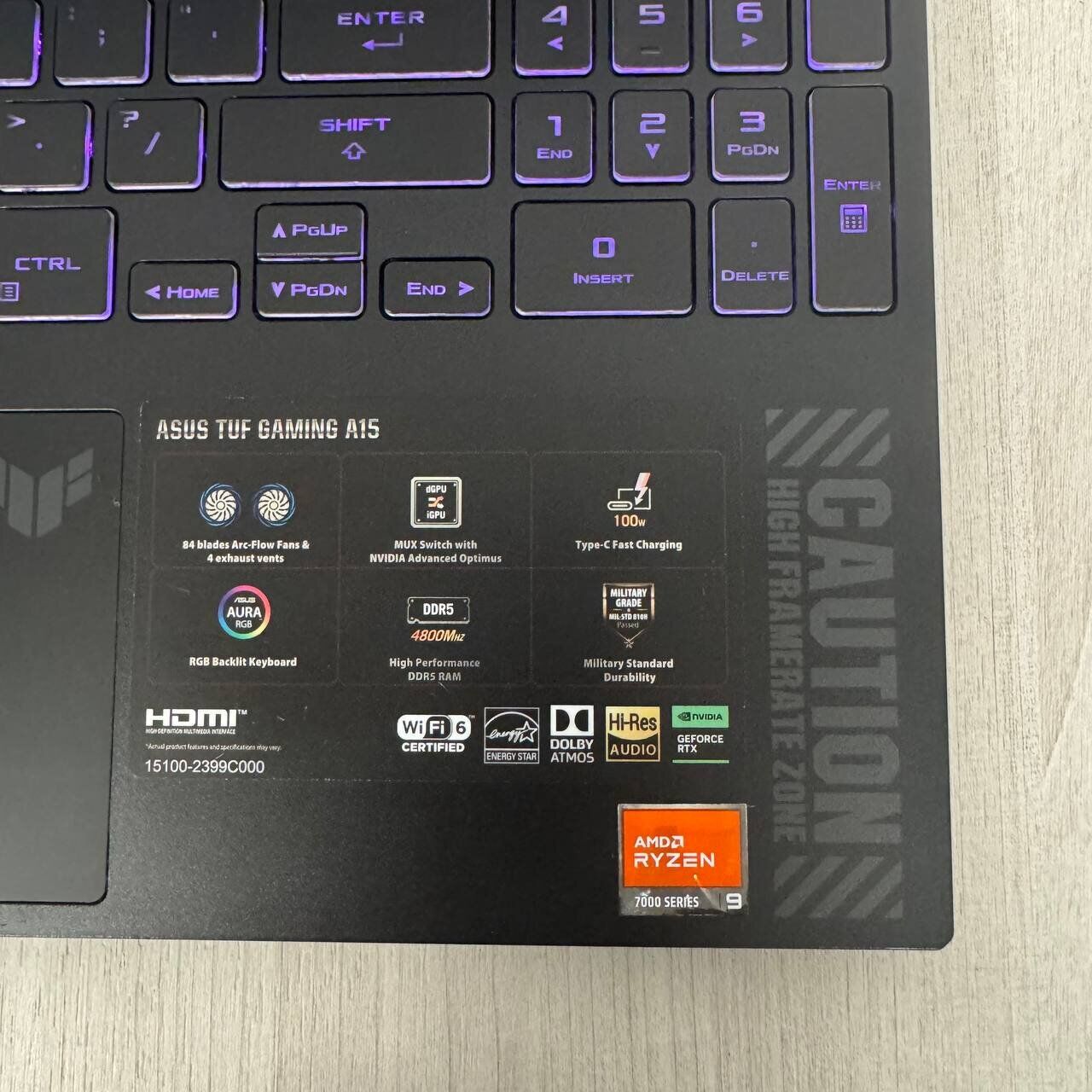 Ігровий ноутбук Asus TUF Gaming A15 FA507XV / 15.6" (1920x1080) IPS / AMD Ryzen 9 7940HS (8 (16) ядер по 4.0 - 5.2 GHz) / 16 GB DDR5 / 1000 GB SSD NVMe / nVidia GeForce RTX 4060, 8 GB GDDR6, 128-bit / WebCam - Зображення 8