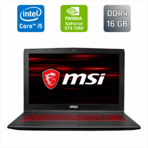 Ігровий ноутбук MSI GV62 8RE / 15.6" (1920x1080) IPS / Intel Core i5-8300H (4 (8) ядра по 2.3 - 4.0 GHz) / 16 GB DDR4 / 512 GB SSD / nVidia GeForce GTX 1060, 3 GB GDDR5, 192-bit / WebCam / HDMI