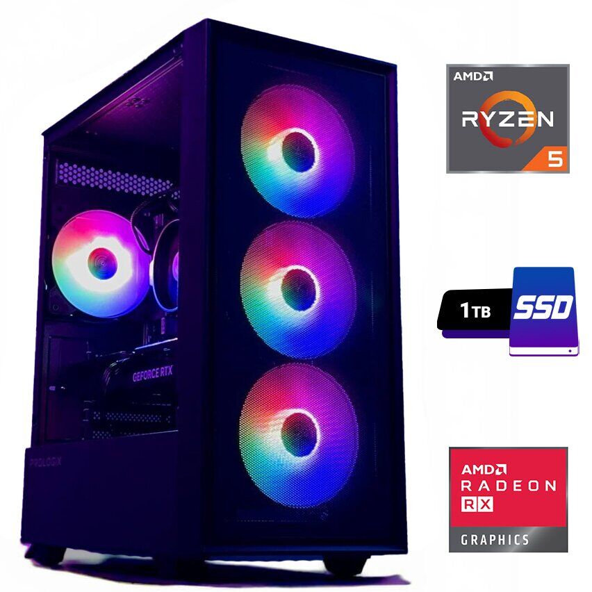 Ігровий ПК Tower / AMD Ryzen 5 5500 (6 (12) ядер по 3.6 - 4.2 GHz) / 32 GB DDR4 / 1000 GB SSD / AMD Radeon RX 6800, 16 GB GDDR6, 256-bit