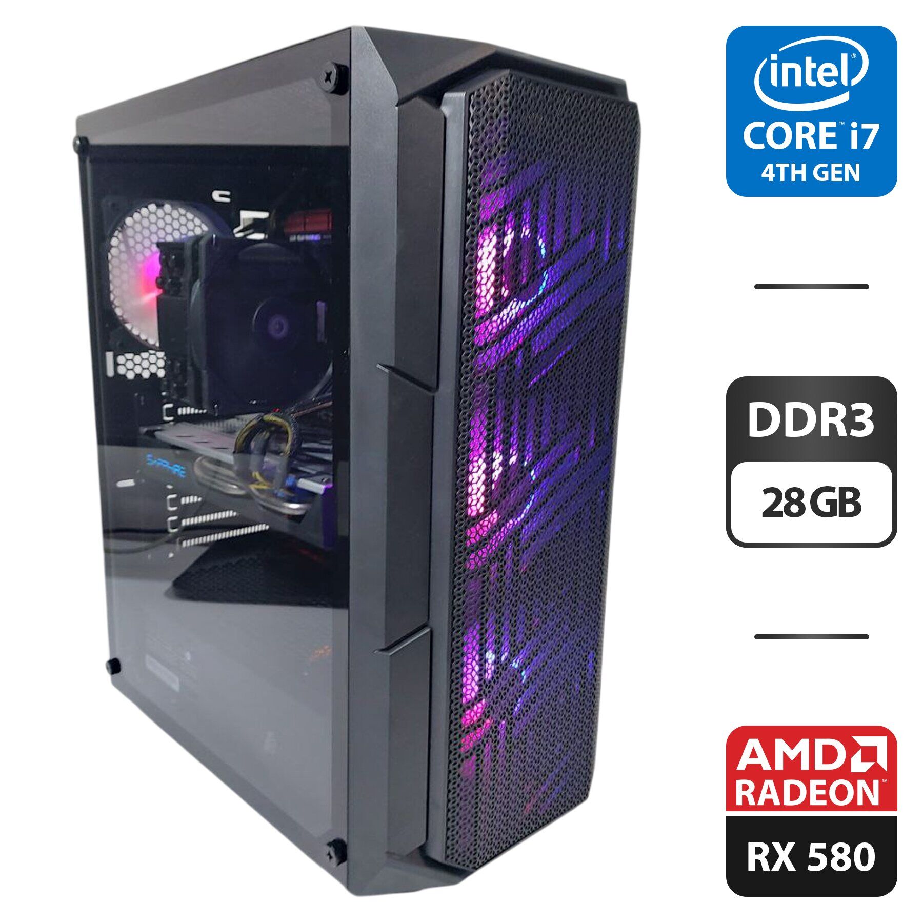 Комп'ютер 1stPlayer XF Fire Base Tower / Intel Core i7-4790 (4 (8) ядер по 3.6 - 4.0 GHz) / 28 GB DDR3 / 128 GB SSD + 512 GB SSD + 1000 GB HDD / AMD Radeon RX 580, 8 GB GDDR5, 256-bit / 400W