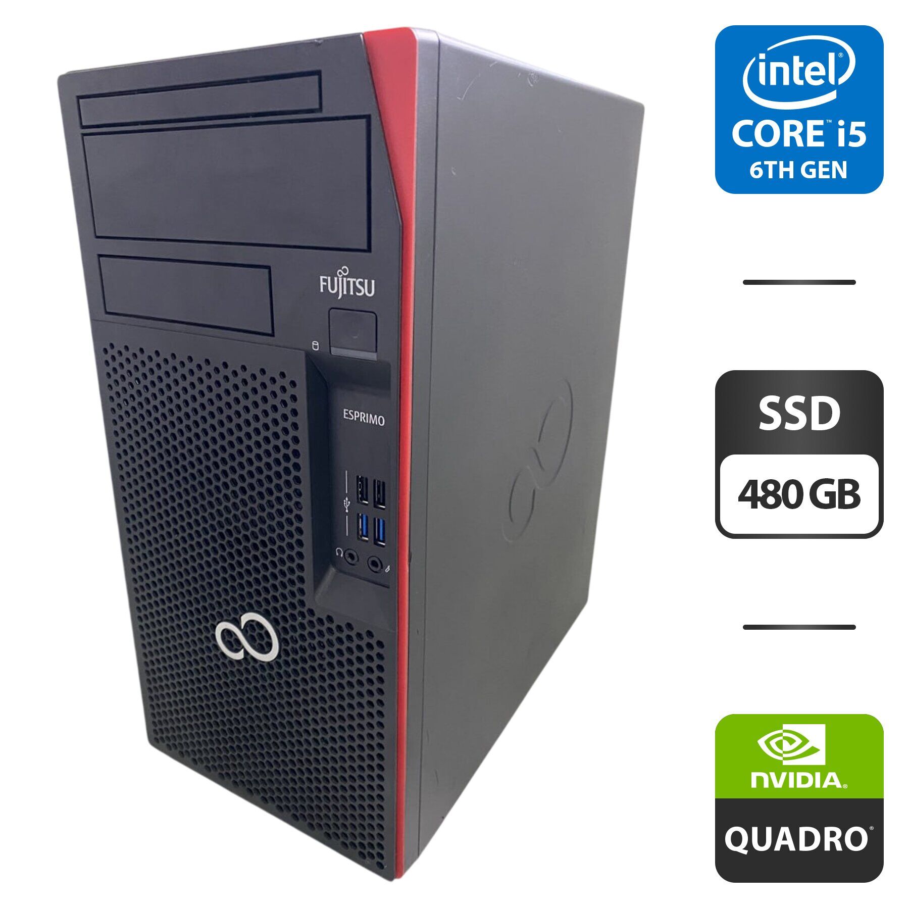 Комп'ютер Fujitsu Esprimo P557 E85 Tower / Intel Core i5-6500 (4 ядра по 3.2 - 3.6 GHz) / 16 GB DDR4 / 480 GB SSD / nVidia Quadro K1200, 4 GB GDDR5, 128-bit