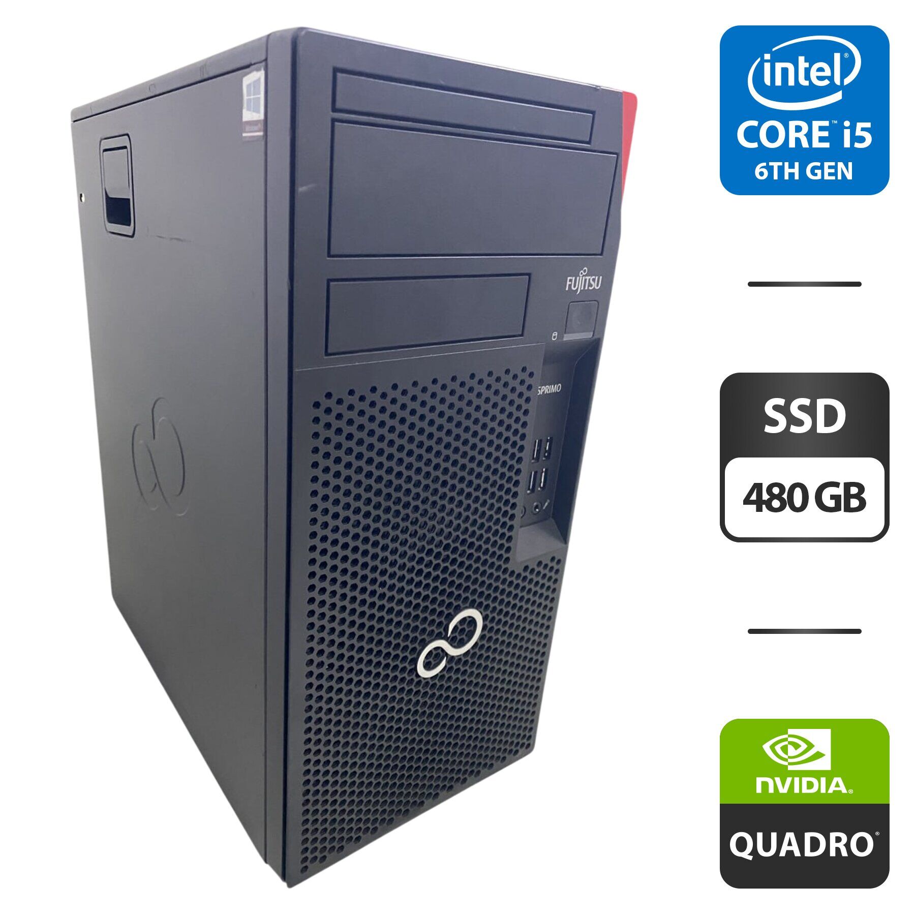Комп'ютер Fujitsu Esprimo P557 E85 Tower / Intel Core i5-6500 (4 ядра по 3.2 - 3.6 GHz) / 16 GB DDR4 / 480 GB SSD / nVidia Quadro M2000, 4 GB GDDR5, 128-bit