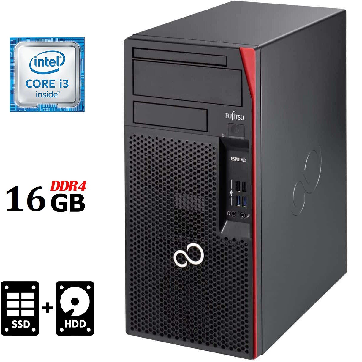 Комп'ютер Fujitsu Esprimo P557 Tower / Intel Core i3-6100 (2 (4) ядра по 3.7 GHz) / 16 GB DDR4 / 120 GB SSD + 500 GB HDD / Intel HD Graphics 530