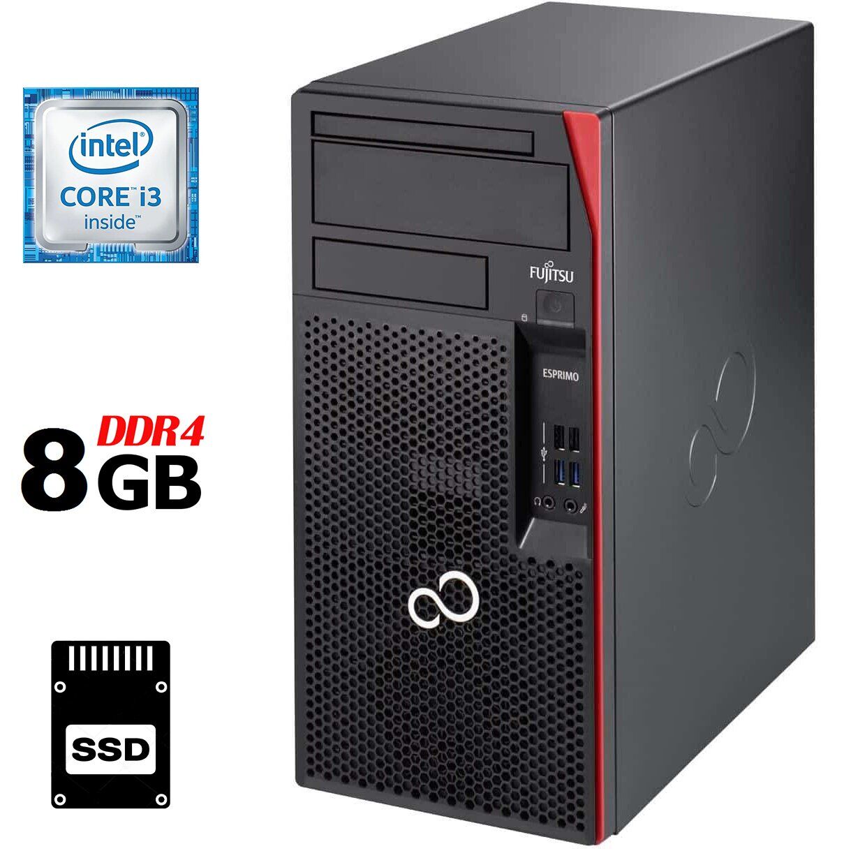 Комп'ютер Fujitsu Esprimo P557 Tower / Intel Core i3-6100 (2 (4) ядра по 3.7 GHz) / 8 GB DDR4 / 120 GB SSD / Intel HD Graphics 530
