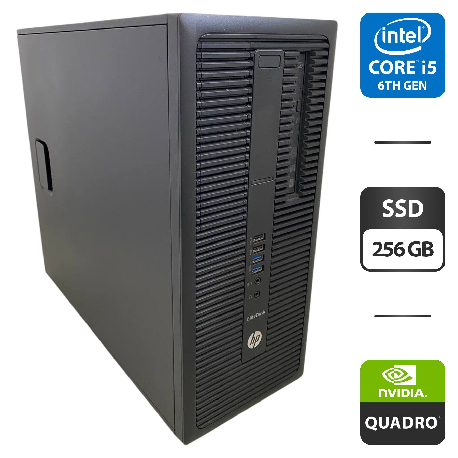 Комп'ютер HP EliteDesk 800 G2 Tower / Intel Core i5-6500 (4 ядра по 3.2 - 3.6 GHz) / 16 GB DDR4 / 256 GB SSD / nVidia Quadro K1200, 4 GB GDDR5, 128-bit / DVD-ROM