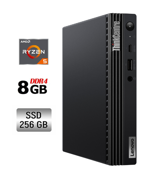 Неттоп Lenovo Thinkcentre m75q Gen2 USFF /AMD Ryzen 5 5650GE (6 (12) ядер по 3.4 - 4.4 GHz) / 8 GB DDR4 / 256 GB SSD / AMD RX Vega 7 / USB 3.1 / Wi-Fi / Блок живлення в комплекті