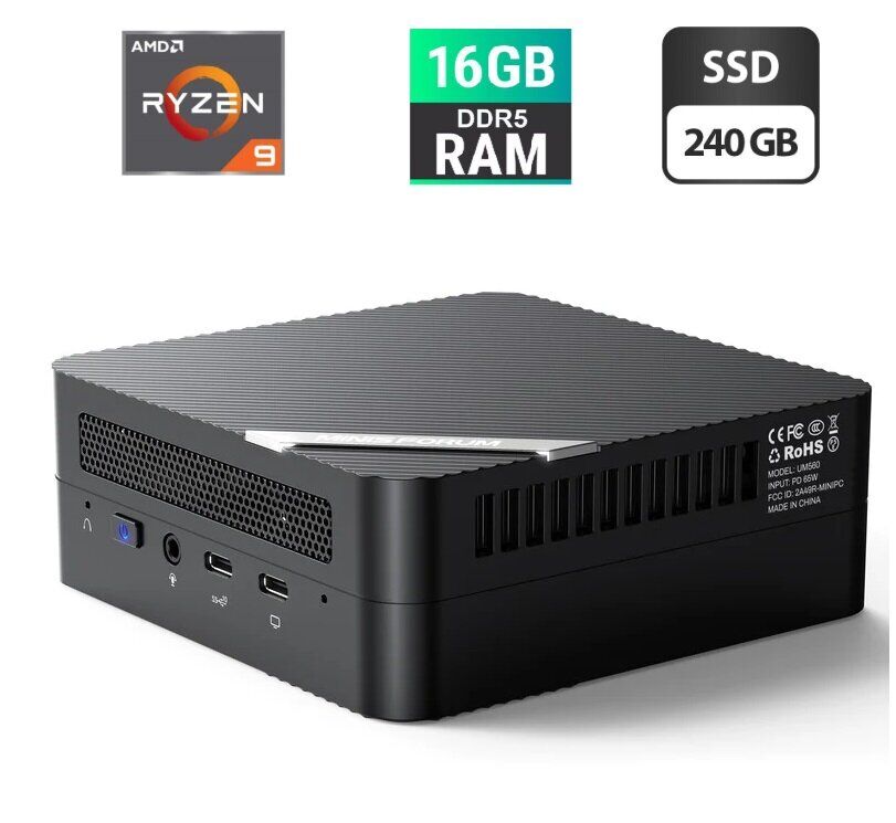 Неттоп Minisforum UM690 USFF / AMD Ryzen 9 6900HX (8 (16) ядер по 3.3 - 4.9 GHz) / 16 GB DDR5 / 240 GB SSD / AMD Radeon 680M / USB 3.1 / Wi-Fi / Bluetooth / Блок живлення в комплекті