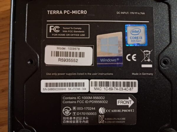 Неттоп Terra PC-Mini 5000 Silent Greenline 1009678 USFF / Intel Core i3-8109U (2 (4) ядра по 3.0 -3.6 GHz) / 16 GB DDR4 / 256 GB SSD / Intel UHD Graphics 630 / HDMI / Блок живлення в комплекті - Зображення 4