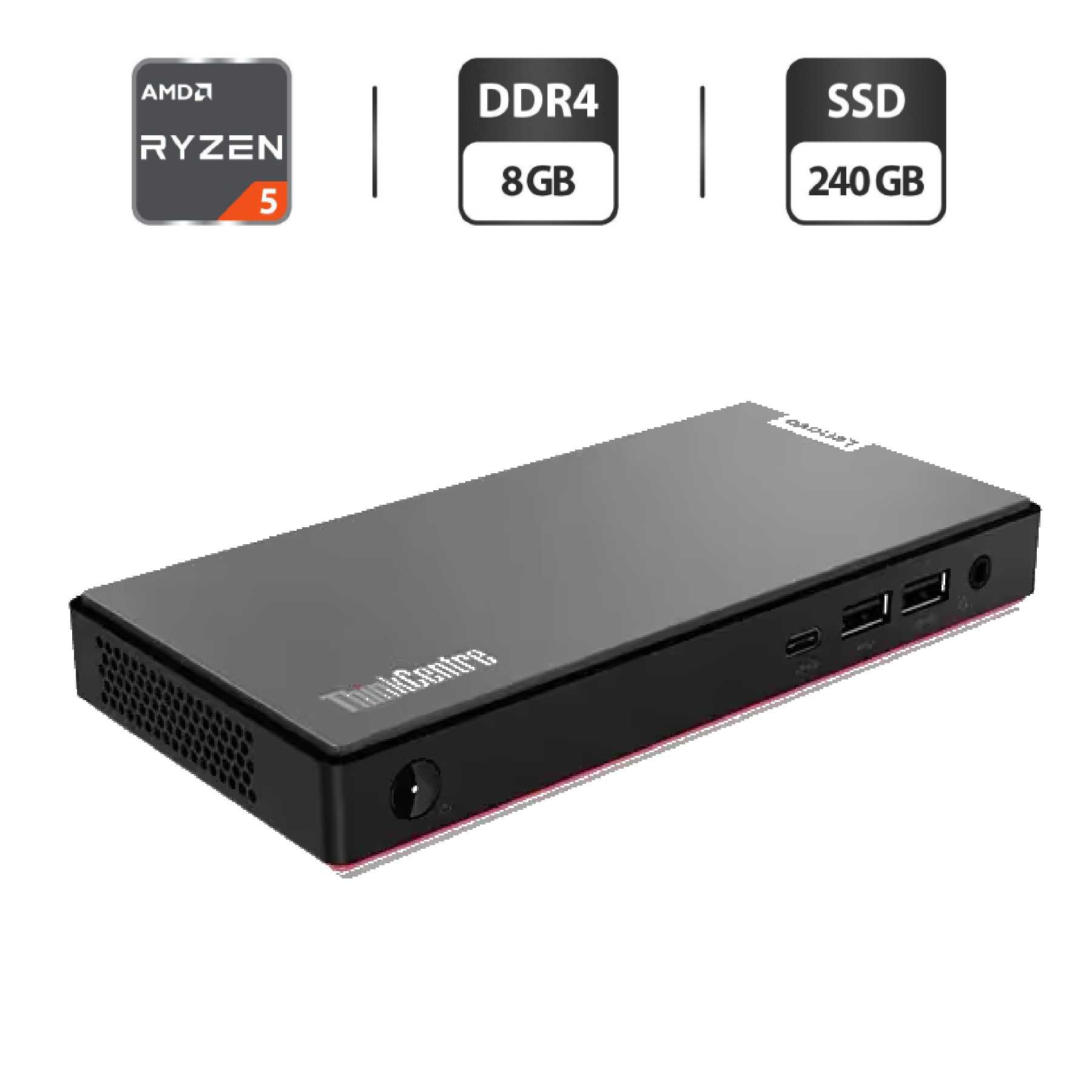 Неттоп Lenovo ThinkCentre M75n USFF / AMD Ryzen 5 3500U (4 (8) ядра по 2.1 - 3.7 GHz) / 8 GB DDR4 / 256 GB SSD / AMD Radeon Vega 8 Graphics / DisplayPort / Wi-Fi + Блок живлення