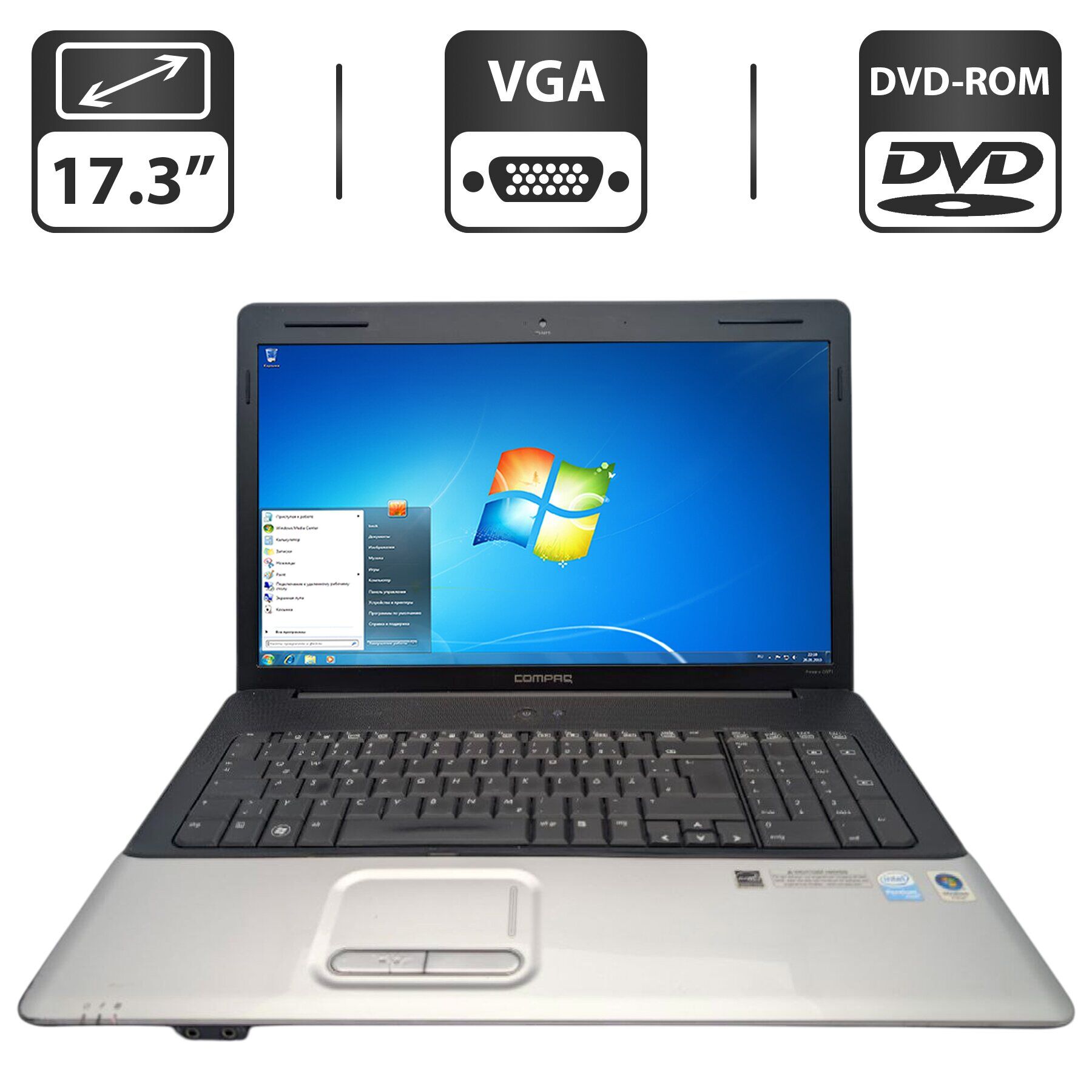 Ноутбук HP Compaq CQ71 / 17.3" (1600x900) TN / Intel Pentium T3400 (2 ядра по 2.1 GHz) / 4 GB DDR2 / 320 GB HDD / Intel HD Graphics / WebCam / DVD-ROM