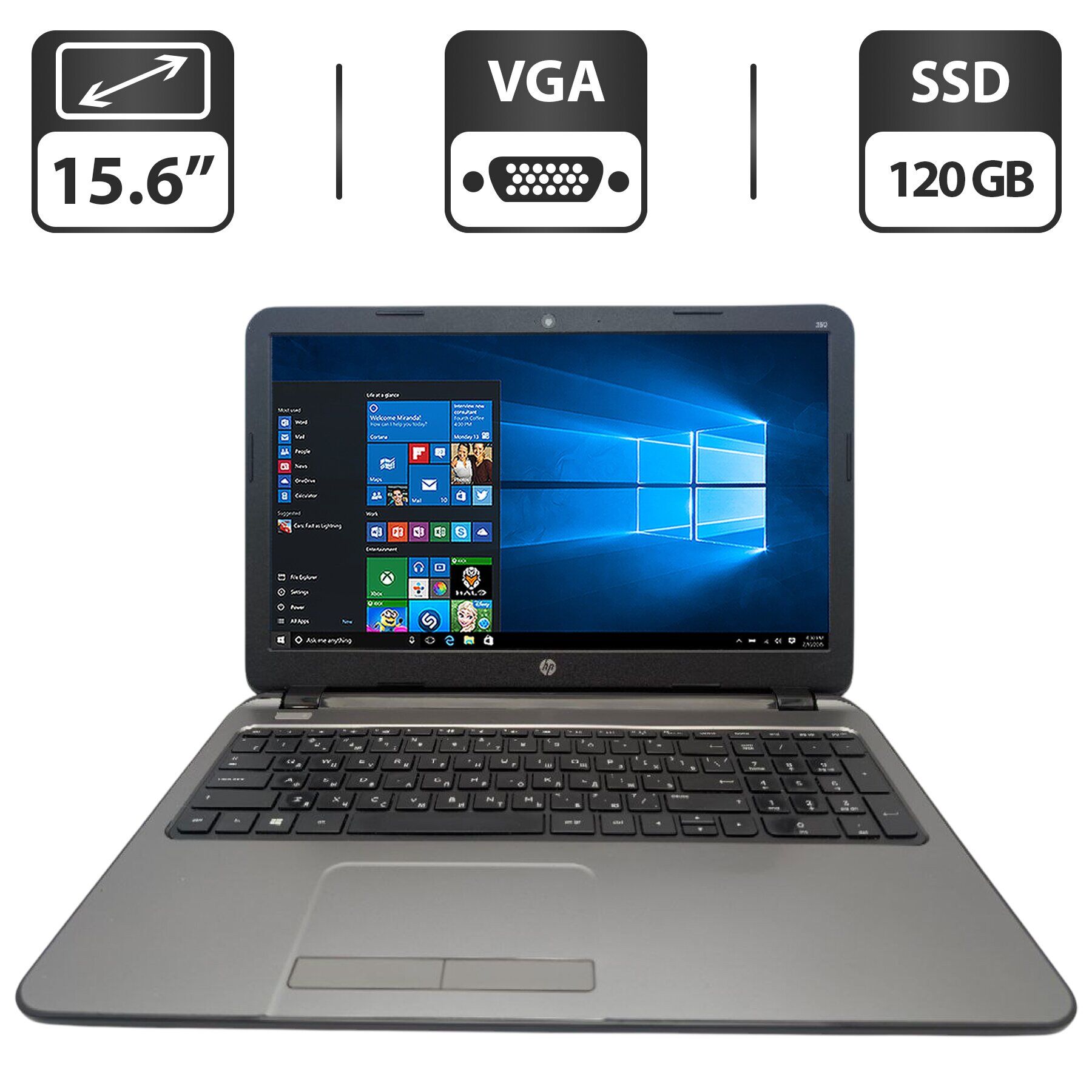 Ноутбук HP 250 G3 / 15.6" (1366x768) TN / Intel Celeron N2840 (2 ядра по 2.16 - 2.58 GHz) / 8 GB DDR3 / 120 GB SSD / Intel HD Graphics / WebCam / DVD-ROM