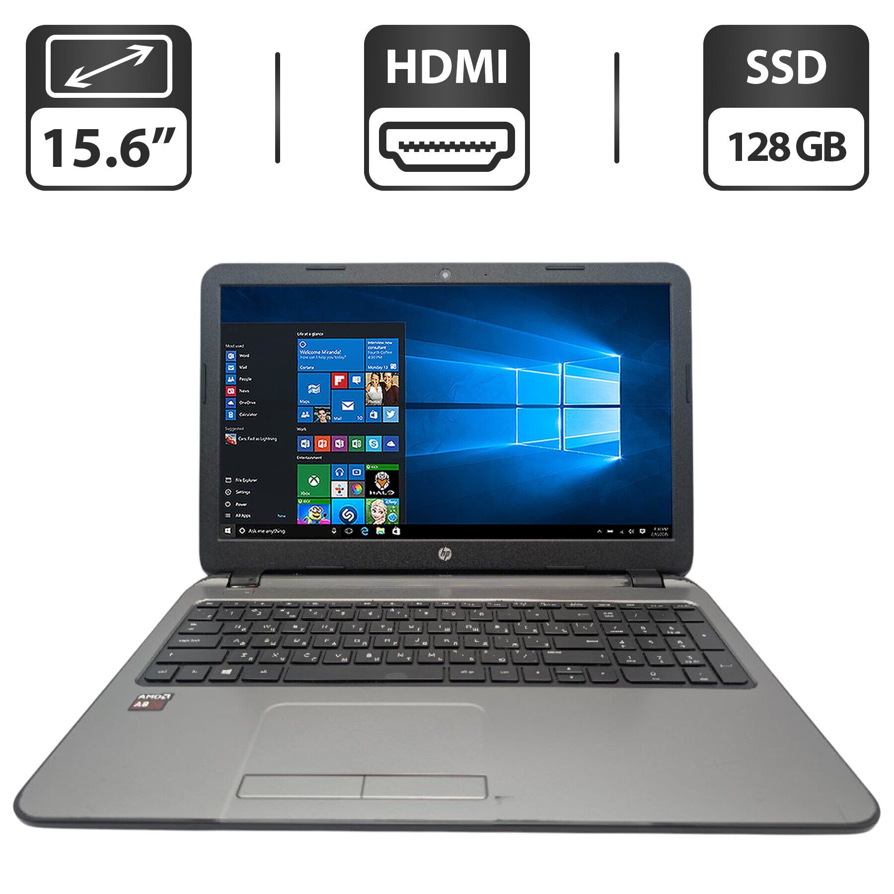 Ноутбук HP 15 g003sr / 15.6" (1366x768) TN / AMD A8-6410 (4 ядра по 2.0 - 2.4 GHz) / 8 GB DDR3 / 128 GB SSD / AMD Radeon R5 Graphics / WebCam / DVD-ROM
