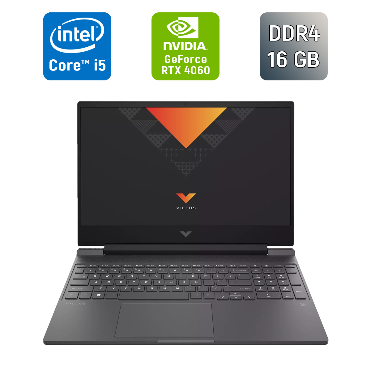 Ігровий ноутбук HP Victus 15-fa1058ng / 15.6" (1920x1080) IPS / Intel Core i5-12500H (12 (16) ядер по 3.3 - 4.5 GHz) / 16 GB DDR4 / 512 GB SSD / nVidia GeForce RTX 4060, 8 GB GDDR6, 192-bit / WebCam / HDMI