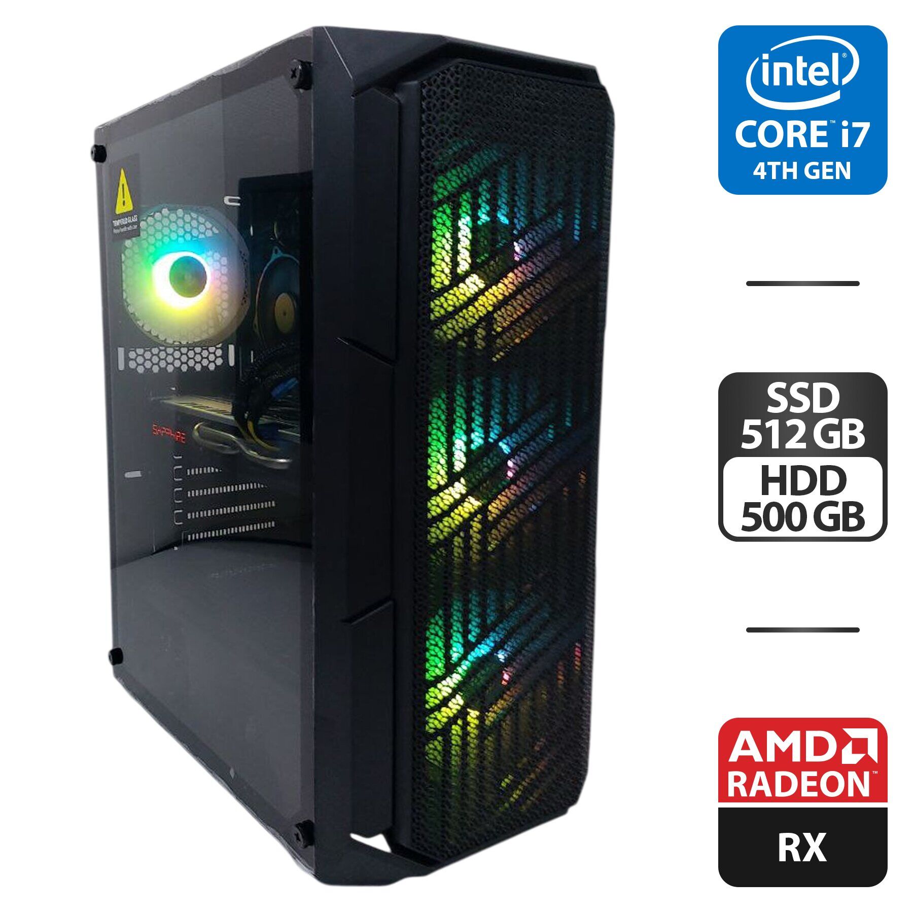 Комп'ютер 1stPlayer FireBase XF Tower / Intel Core i7-4790 (4 (8) ядра по 3.6 - 4.0 GHz) / 16 GB DDR3 / 512 GB SSD + 500 GB HDD / AMD Radeon RX 580, 8 GB GDDR5, 256-bit / 550W
