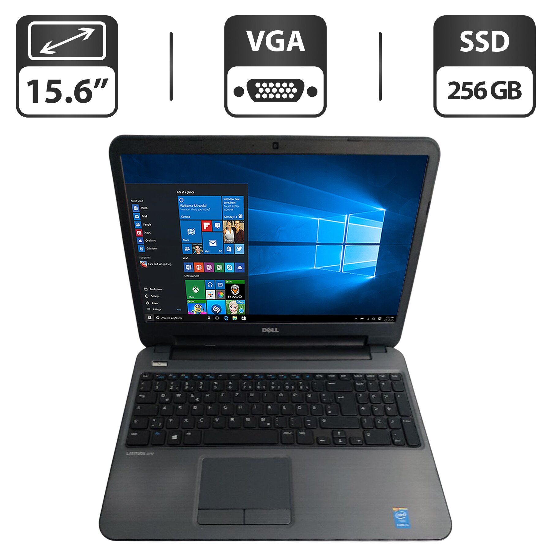 Ноутбук Б-клас Dell Latitude 3540 / 15.6" (1366x768) TN / Intel Core i5-4210U (2 (4) ядра по 1.7 - 2.7 GHz) / 16 GB DDR3 / 256 GB SSD / Intel HD Graphics 4400 / WebCam / DVD-ROM