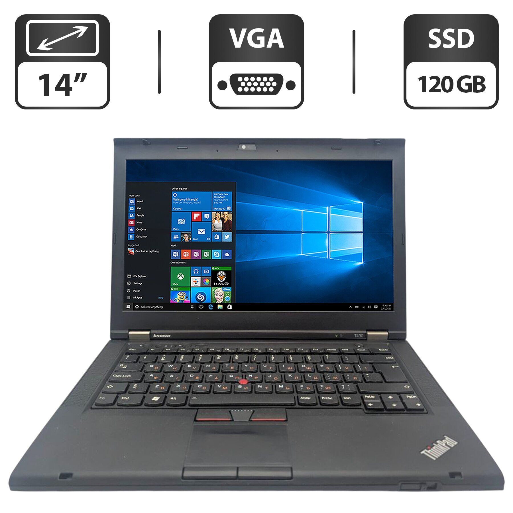 Ноутбук Lenovo ThinkPad T430 / 14" (1600x900) TN / Intel Core i5-3320M (2 (4) ядра по 2.6 - 3.3 GHz) / 8 GB DDR3 / 120 GB SSD / Intel HD Graphics 4000 / WebCam